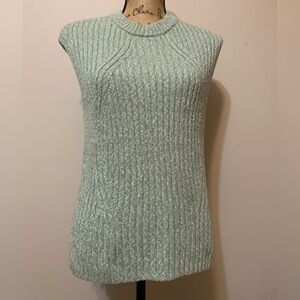 LOFT ladies bulky knit 58% cotton pale green sleeveless pullover Size Med NWT